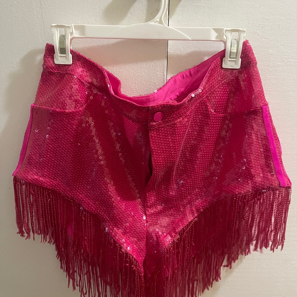 Adidas Ivy Park Pink High Waist Fringe Shorts